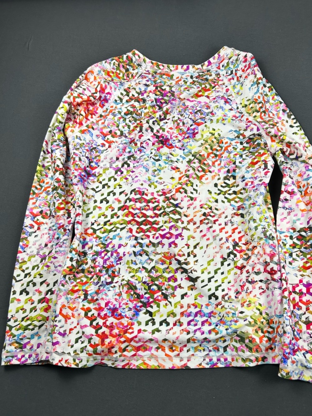 Athleta White Multicolor Geometric Print Long Sleeve Top (b0102) - Picture 7 of 9